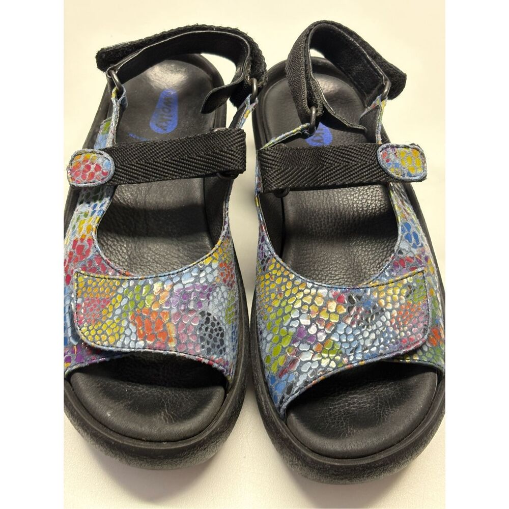 Wolky Sandals Jewel Jeans Leather Women Size 7 Blue Adjustable Platform